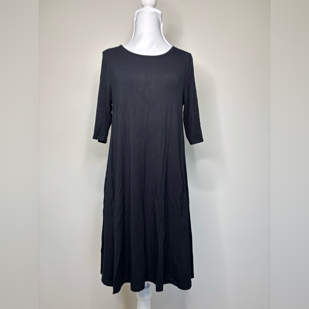 BN9 Sigrid Olsen Classic LBD Black Mini Dress Side Pocket Short Sleeve‎ Soft M
